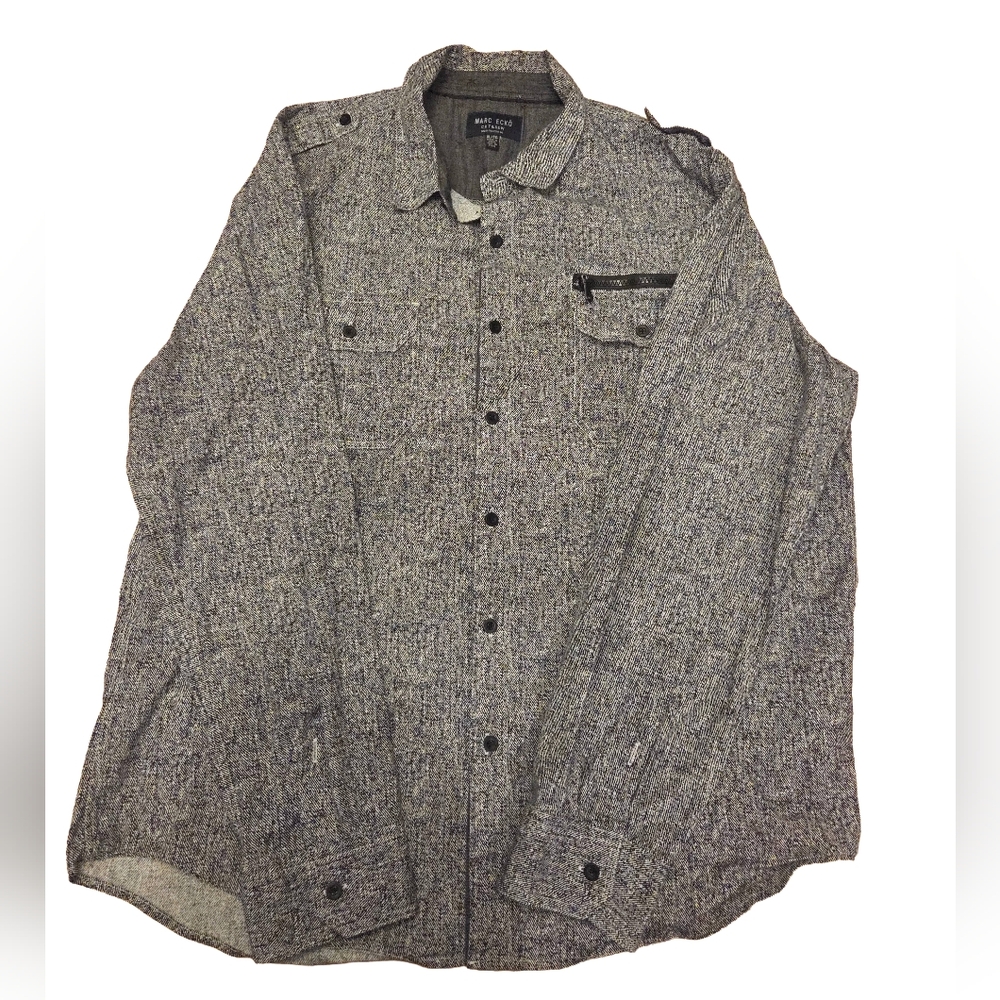 FLAWED Vintage Marc Ecko Cut & Sew Men's Charcoal Button Up Shirt, Size XL